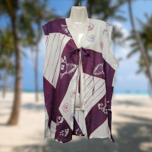 Handpainted Batik Loose Fitting Sleeveless Cover Up Beach Top - One Size - NWOT - Picture 7 of 15
